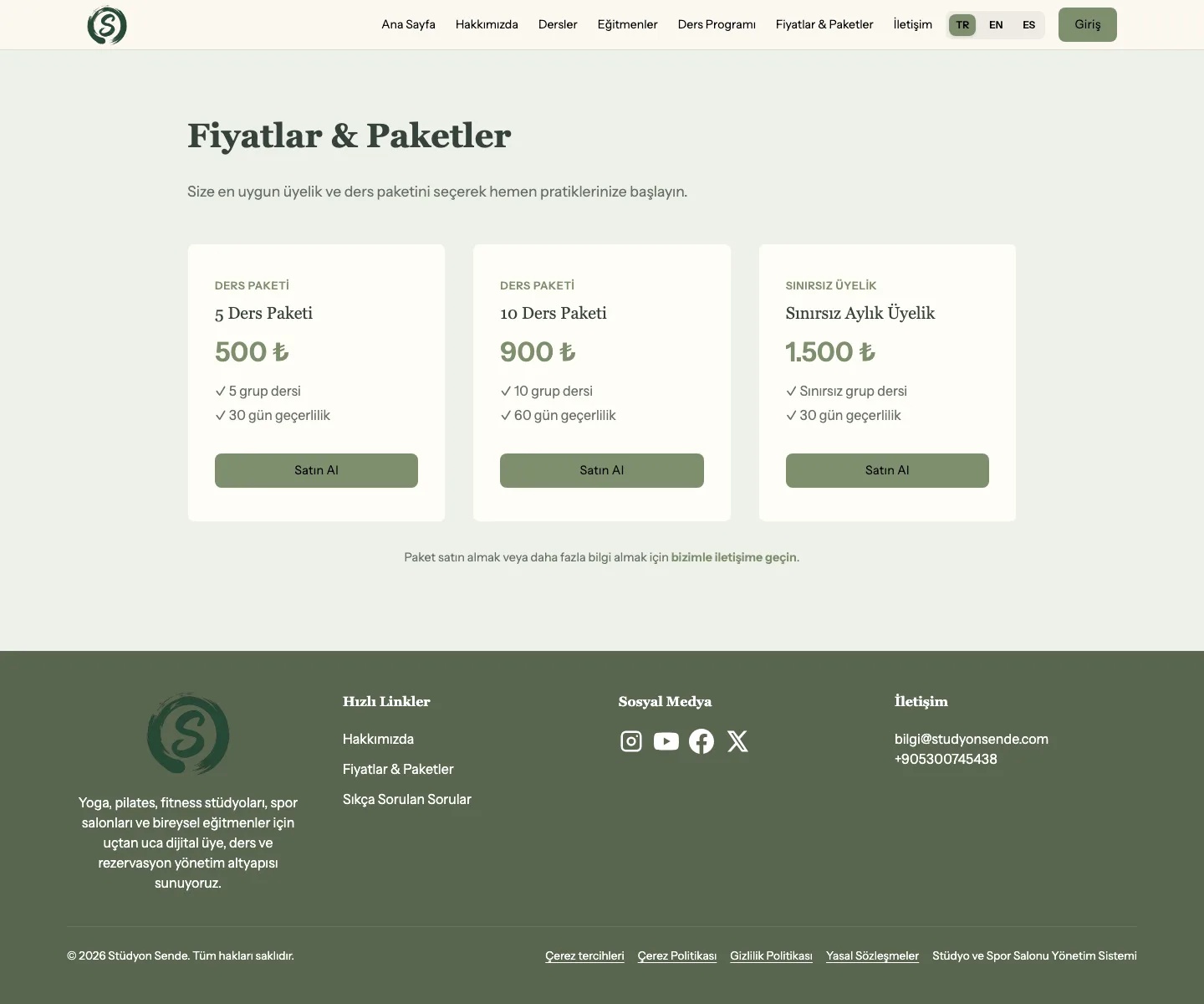 Membership packages interface